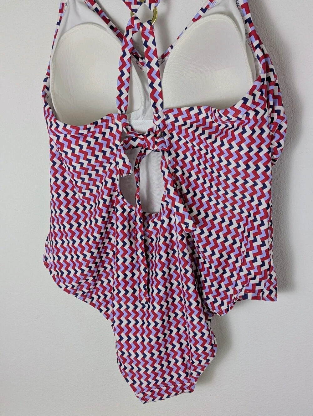 NWT Kona Sol Women Criss Cross Back Swimsuit Summer Red White One Piece Sz L-XXL